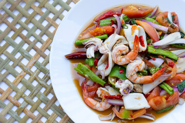 Thai spicy salad with seafood