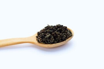 Dried Jiaogulan on white background.