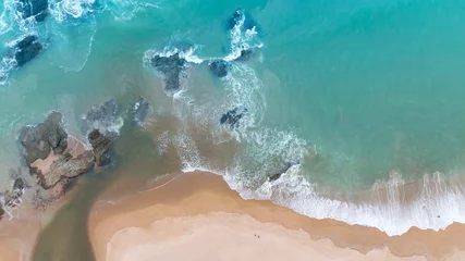 Tuinposter The Summer tropical  background with seascape as reef  beach waves from aerial  Top view from drone. Travel concept © SASITHORN