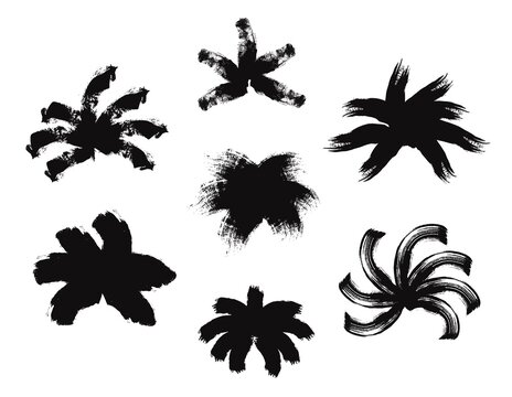 Ink abstract palm foliage. Grunge brushes black bushes, isolated hand drawn prints. Design elements, vector decorative nature objects