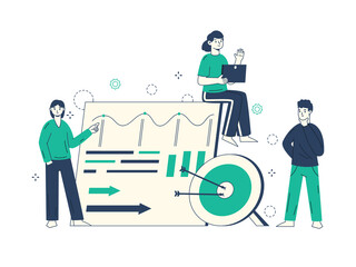 Business company development goal and profit strategy. Sales strategy marketing, startup lunch and profit achievement vector illustration set. Corporate business strategy