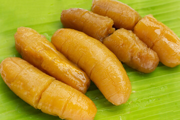 Banana in syrup. Sweet dessert