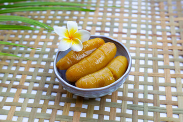 Banana in syrup. Sweet dessert