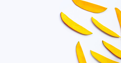 Tropical fruit, Mango  slices on white background.