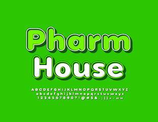 Vector modern Sign Pharma House. Bright Creative Font. Artistic Alphabet Letters and Numbers