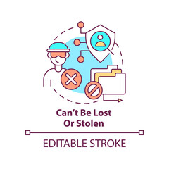 Cant be lost and stolen concept icon. Biometric authentication abstract idea thin line illustration. Advanced security. Isolated outline drawing. Editable stroke. Arial, Myriad Pro-Bold fonts used