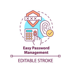 Easy password management concept icon. Biometric authentication benefit abstract idea thin line illustration. Isolated outline drawing. Editable stroke. Arial, Myriad Pro-Bold fonts used