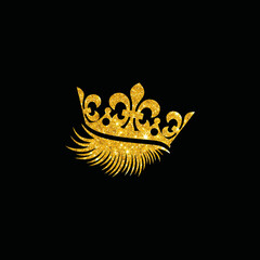 Feminine Glittery Eyelash Logo Design, Shinning Lash Design Template, Eyelash with Crown Logo Design