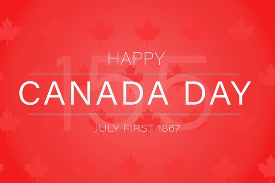 Happy canada day 155. first of july 1867. banner on red background  with canada maple leafs