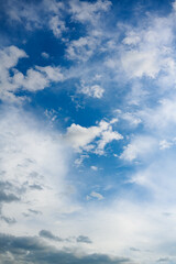 Dramatic blue sky with white clouds.