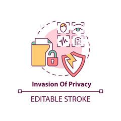 Invasion of privacy concept icon. Biometric authentication problem abstract idea thin line illustration. Unprotected data. Isolated outline drawing. Editable stroke. Arial, Myriad Pro-Bold fonts used