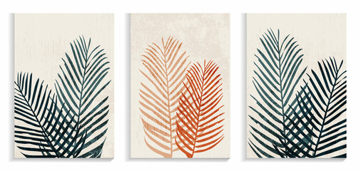 Background with palm leaves. Design for wall decoration, postcard, poster or brochure