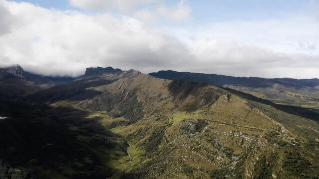 High mountain landscape drone aerial view in the Andes