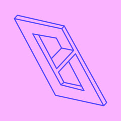 Optical illusion logo. Impossible shapes. Sacred geometry figures. Abstract eternal geometric objects. Impossible endless outline shapes. Optical art. Impossible geometry shape on a pink background.