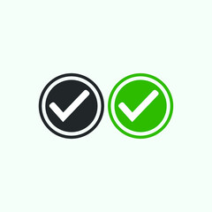 Check mark green and black line icons. Vector illustration. eps - Vector