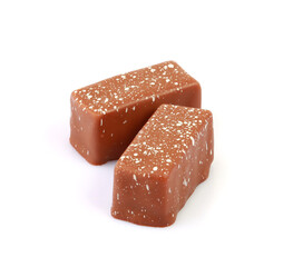 Chocolate pralines isolated on white background	