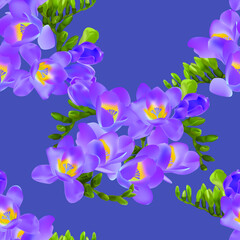Fototapeta na wymiar Freesia flowers pattern. Seamless spring pattern. Vector flowers. White flowers. Template for printing on fabric. Summer pattern