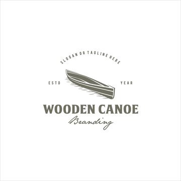 Canoe Wooden Row Boat Logo Design Vector Image