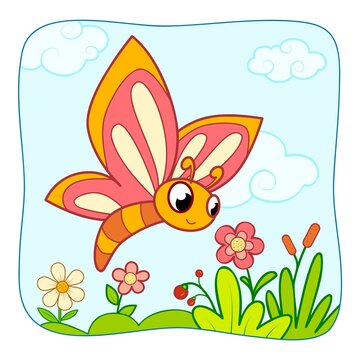 Cute Butterfly cartoon. Butterfly clipart vector. Nature background