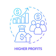 Higher profits blue gradient concept icon. Workplace diversity advantage abstract idea thin line illustration. Increase company performance. Isolated outline drawing. Myriad Pro-Bold font used