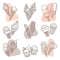 Ice cream set. Chocolate and vanilla ice cream dessert illustration