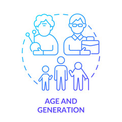 Age and generation blue gradient concept icon. Diversity type abstract idea thin line illustration. Older and younger workers. Fight discrimination. Isolated outline drawing. Myriad Pro-Bold font used