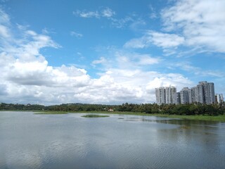 Akkulam lake, blue sky background, Thiruvananthapuram, Kerala