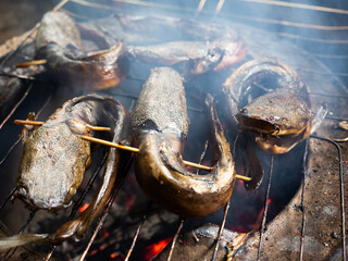 Picture of catfish that on a smoking process that make the taste more delicious