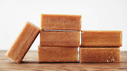 Laundry soap brown on a wooden background