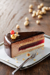 Closeup of chocolate mousse cake 