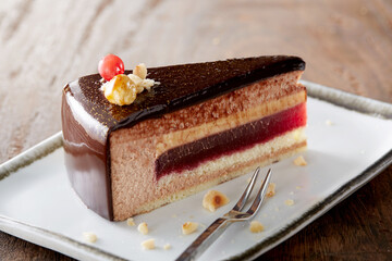 Closeup of chocolate mousse cake 