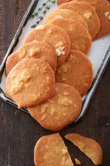 Closeup of baking cookies, On a wooden colored table at home
