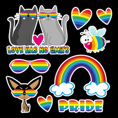 Lgbt pride month funny cartoon sticer set.