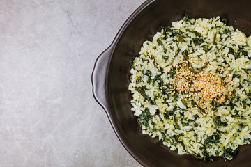 Gondeurenamulbap, Korean style Thistle Rice : Made with dried gondeure (thistle), a fragrant, wild mountain plant, which is soaked in water and squeezed, this dish is served with rice cooked with a li