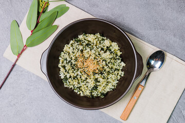 Gondeurenamulbap, Korean style Thistle Rice : Made with dried gondeure (thistle), a fragrant, wild mountain plant, which is soaked in water and squeezed, this dish is served with rice cooked with a li