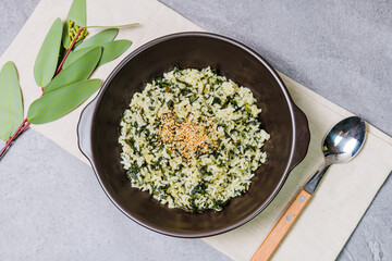 Gondeurenamulbap, Korean style Thistle Rice : Made with dried gondeure (thistle), a fragrant, wild mountain plant, which is soaked in water and squeezed, this dish is served with rice cooked with a li