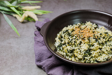 Gondeurenamulbap, Korean style Thistle Rice : Made with dried gondeure (thistle), a fragrant, wild mountain plant, which is soaked in water and squeezed, this dish is served with rice cooked with a li