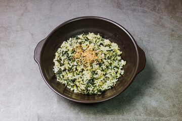 Gondeurenamulbap, Korean style Thistle Rice : Made with dried gondeure (thistle), a fragrant, wild mountain plant, which is soaked in water and squeezed, this dish is served with rice cooked with a li