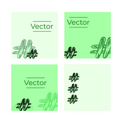 Hashtag eco sign sketch vector set of illustrations. Nature hand drawn square background. 