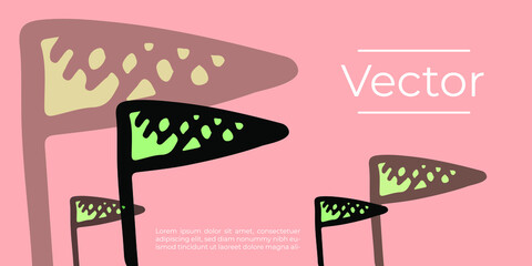 Flagpole festive sketch vector illustration. Waving fabric flag hand drawn thumbnail background. Holiday media banner