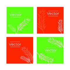 Tropical leaf sketch vector set of illustrations. Boho style branch hand drawn square background. Botanical nature banner