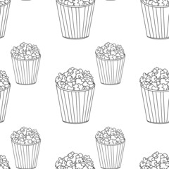 set of popcorn. Seamless pattern with the image of a glass of popcorn. Pattern for cinema decor, posters, invitations, cards
