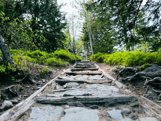 stone steps in the polish mountains - path to babia gora mountain
