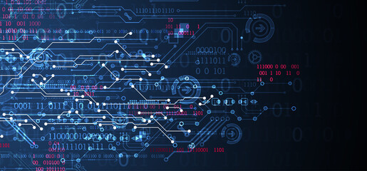 Abstract background on technological and scientific topics. Various techno details with using digital code. Vector format.
