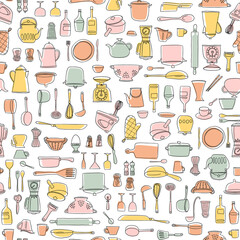 Illustration seamless pattern of tools used in the kitchen,