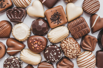 Assortment of dark, white and milk chocolate isolated on white background