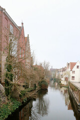 the famous old houses near the water in Bruges, Belgium