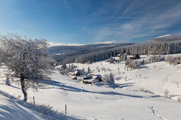 Fototapeta na wymiar Winter landscape around Horni Mala Upa, Giant Mountains (Krkonose), Northern Bohemia, Czech Republic