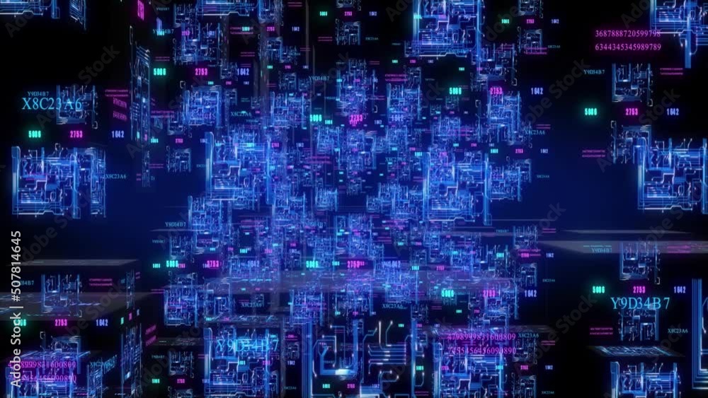 Wall mural technological abstract futuristic background moving in big data digital cyberspace