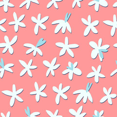 Seamless pattern with field flowers in the style of minimalism for textile, fashion design. Vibrant colors, red background. Night meadow concept